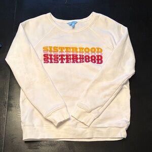 Draper James White Sisterhood Sweatshirt with Red and Orange Accents